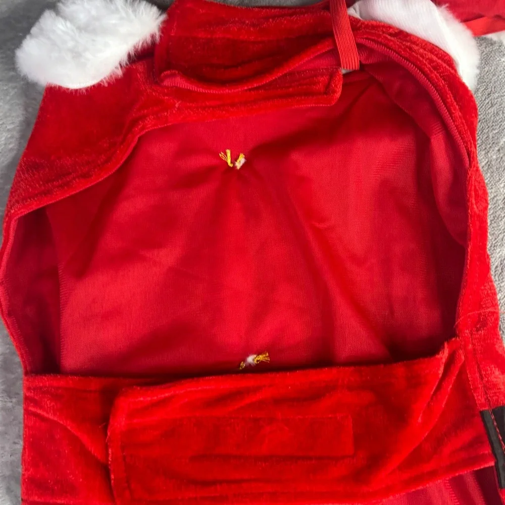 Merry & Bright Santa Dog‎ Costume Medium Red White Faux Fur Bone Buckle Holiday